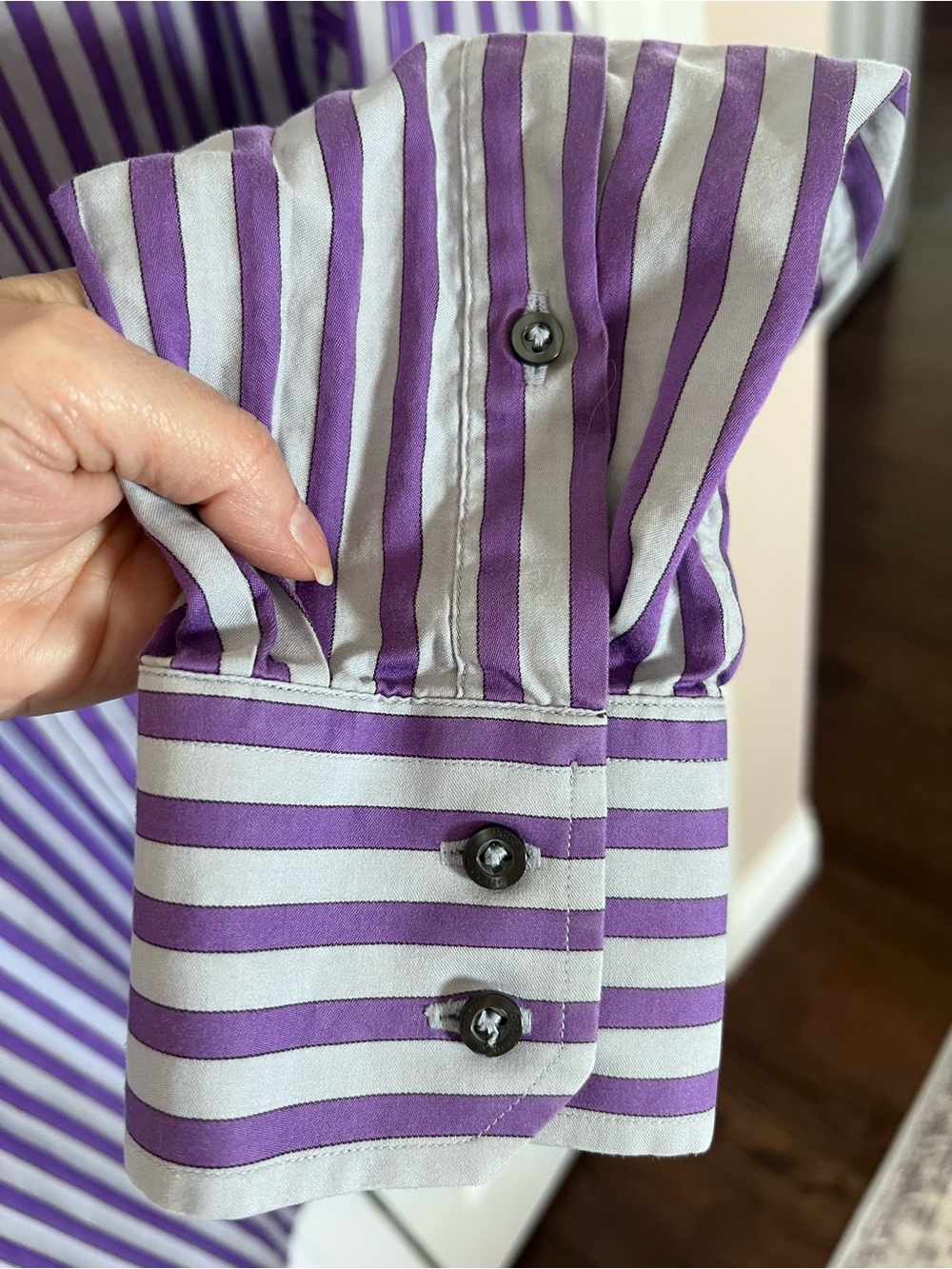 Robert Graham Purple and Grey Vertical Stripe Dress Shirt - Picture 6 of 8